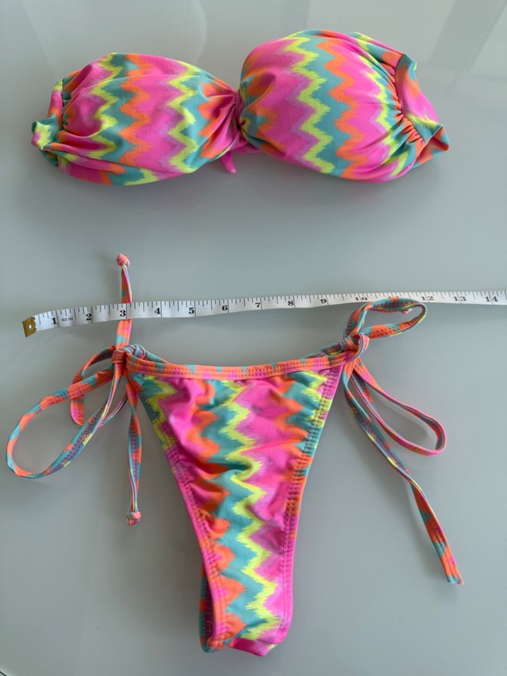 Neon Chevron Bandeau Tie-Side Bikini - Pink Multi